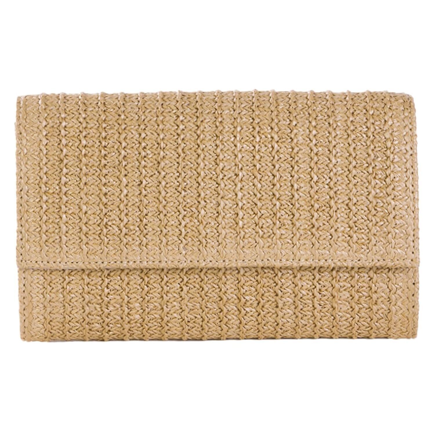 Natural Straw Flat Clutch Women 2026 Boho Purse Top Handle Crossbody Handbag